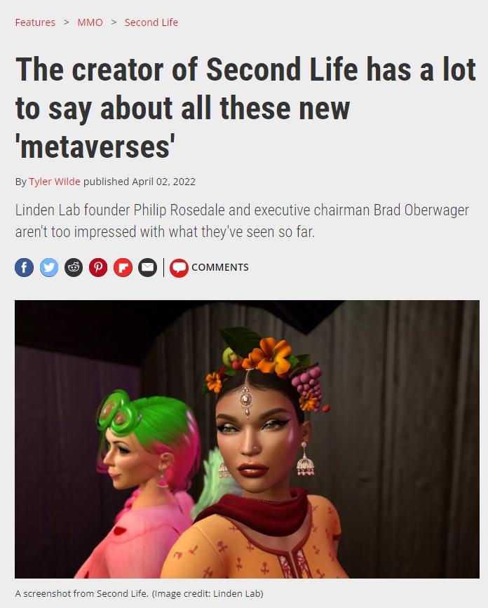 Summary of PCGamer Article on Second Life